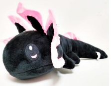 This image shows a black Axolotl plush toy.
