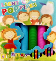 This image shows a pack of multicoloured light up pop pipes.