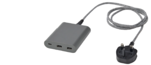 This image shows a grey IKEA 40W USB charger