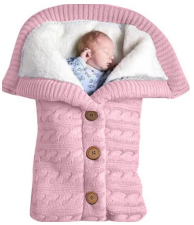 This image shows a pink baby swaddle blanket sleep bag.