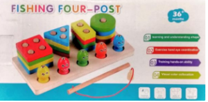 This image shows a kids four-post fishing toy.