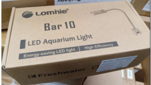 This image shows a Lominie Bar 10 LED aquarium light in its box packaging. 