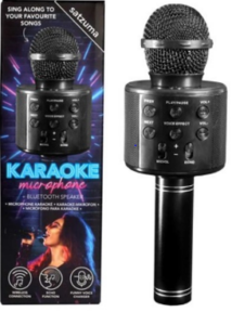 This image shows a black Satzuma bluetooth karaoke microphone.