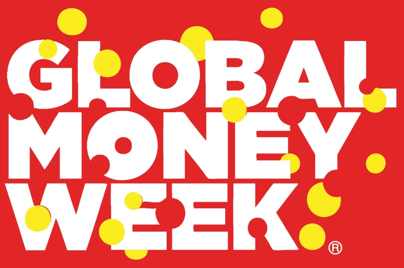 This image shows a Global Money Week logo with a red background.