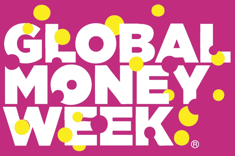 This image shows a Global Money Week Logo on a pink background.