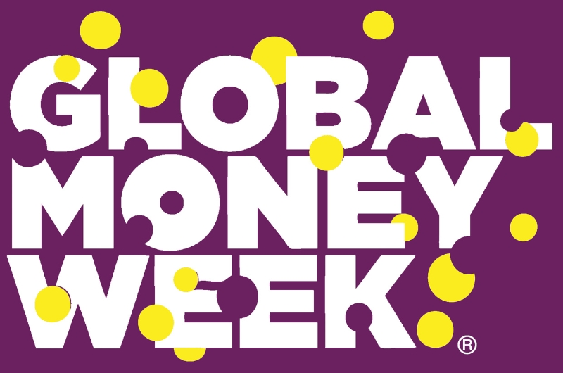 This image shows the Global Money Week with a purple background.