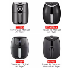 Four Tower branded air fryers ranging from 2L-4L