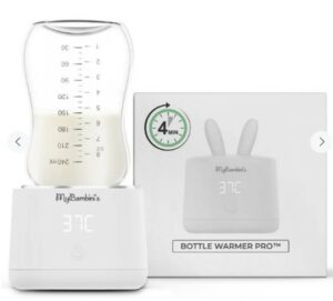 A MyBambini baby water bottle warmer with box packaging