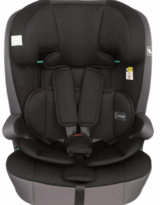 Black and grey children's car seat. With arm rests, head support and support straps.