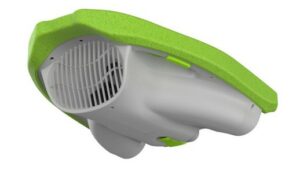 Image of a bright green and grey Seascooter.