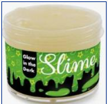 Green tub of slime with words 'Glow in the Dark' on the side