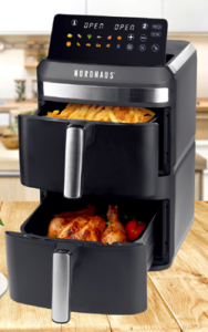 An image of a black Nordhaus Dual Stack Air Fryer.