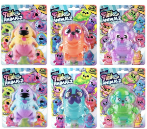 Multi-coloured toys in the form of dogs filled with sand