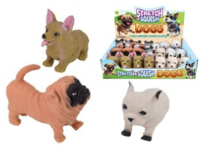 Image shows 3 toy dogs and an image of various toy dogs in the tray packaging