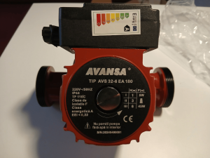 The AVANSA circulating pump which is red and black in colour.