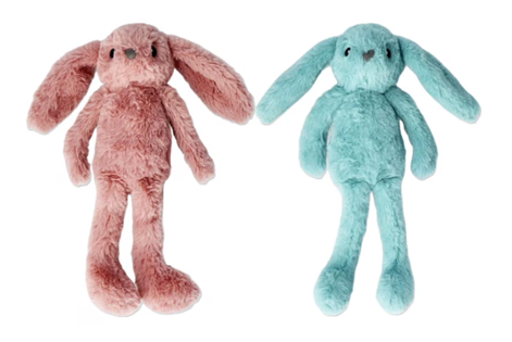 Pink and blue bunny teddy bears.